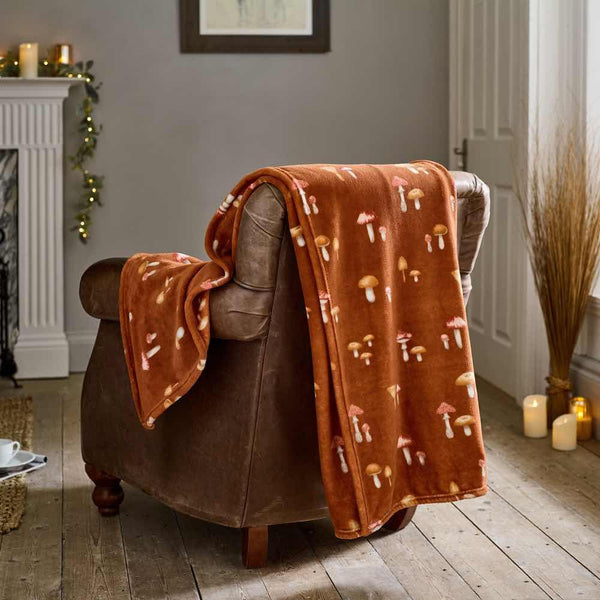 Toadstool Printed Scatter Throw - Rust