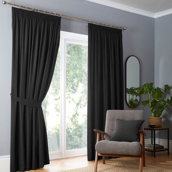 Fusion Dijon Pencil Pleat Curtains - Black - Williamsons Factory Shop