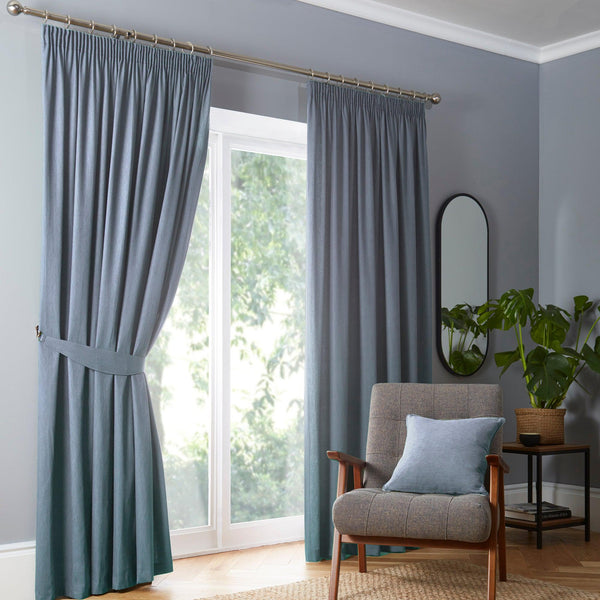 Fusion Dijon Pencil Pleat Curtains - Blue - Williamsons Factory Shop