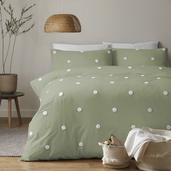 Appletree Boutique Dot Garden Duvet Cover Set - Sage - Williamsons Factory Shop