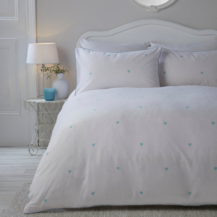 Serene Heart Duvet Cover Set - Duck Egg - Williamsons Factory Shop