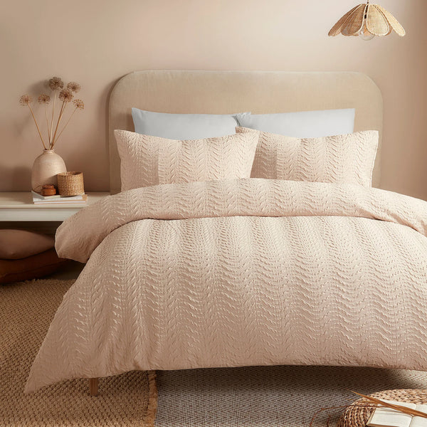 Serene Embossed Curve Duvet Cover Set - Natural