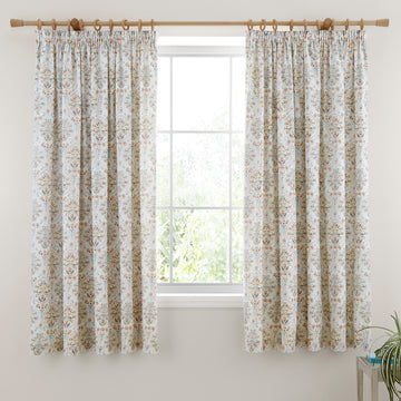 Edena Decorative Floral Pencil Pleat Curtains - Natural