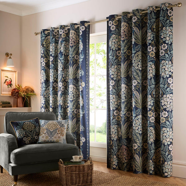 Appletree Heritage Evelina Eyelet Curtains - Navy - Williamsons Factory Shop