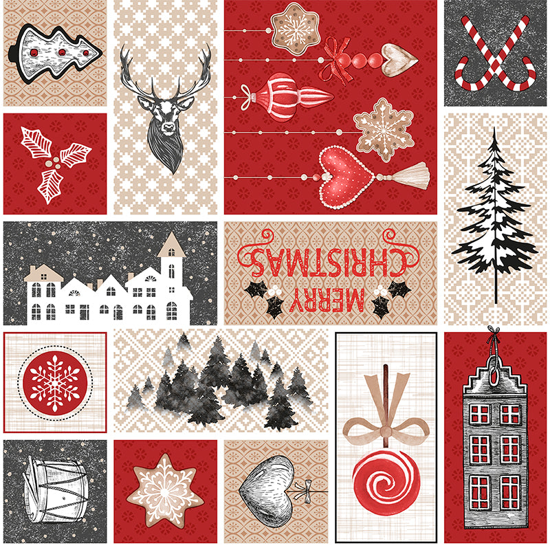 Merry Christmas Patchwork Vinyl Oil Cloth - Williamsons Home