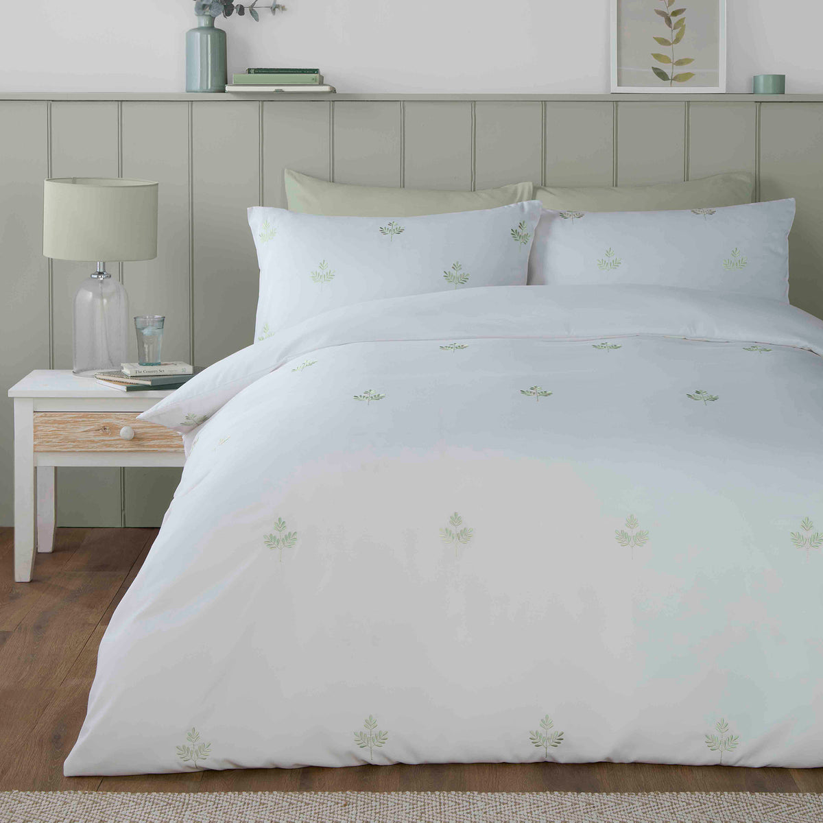 Serene Emily Embroidery Duvet Cover Set - Green