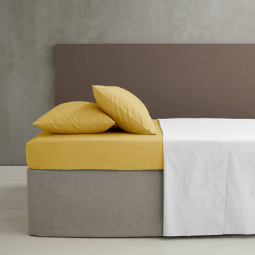 Drap-housse en percale facile à repasser (25 cm) - Ocre