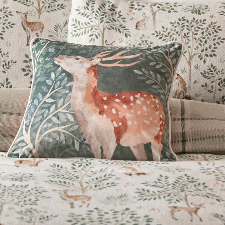 D & D Lodge Forest Animals Cushion - Green - Williamsons Factory Shop