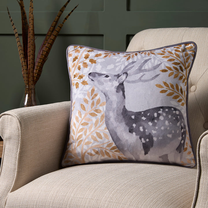 D & D Lodge Forest Animals Cushion - Grey - Williamsons Factory Shop