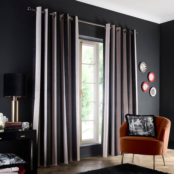 Laurence Llewelyn-Bowen Festivo Stripe Blackout Eyelet Curtains - Black