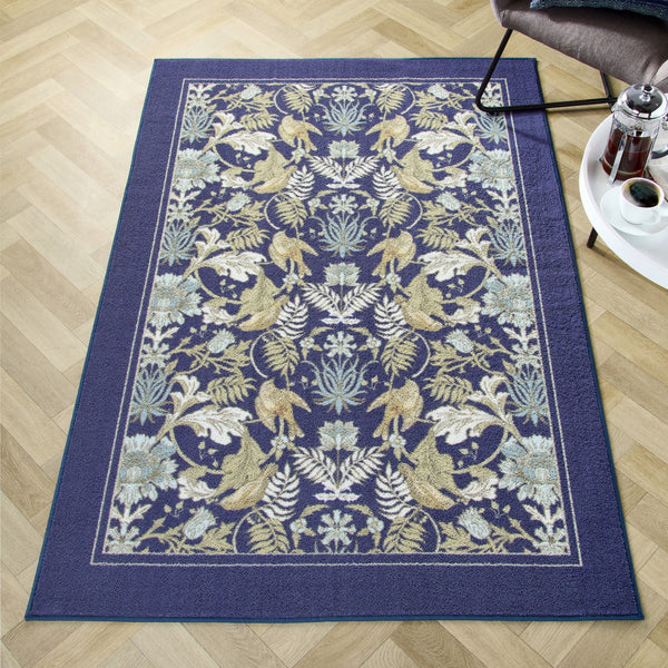 D & D Finch & Flower Washable Rug - Navy - Williamsons Factory Shop
