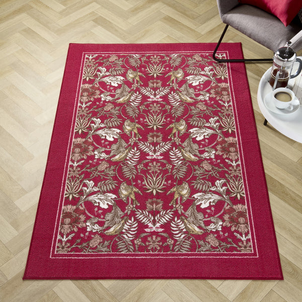 D & D Finch & Flower Washable Rug - Red - Williamsons Factory Shop