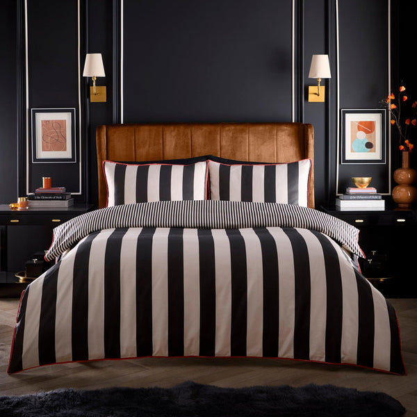 Laurence Llewelyn-Bowen Festivo Circus Stripe Duvet Cover Set - Black - Williamsons Factory Shop