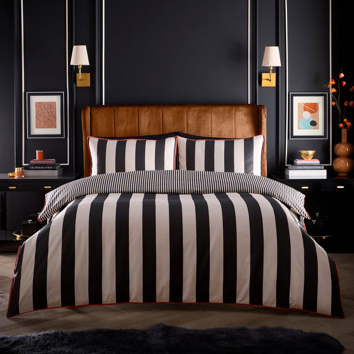 Laurence Llewelyn-Bowen Festivo Circus Stripe Duvet Cover Set - Black - Williamsons Factory Shop