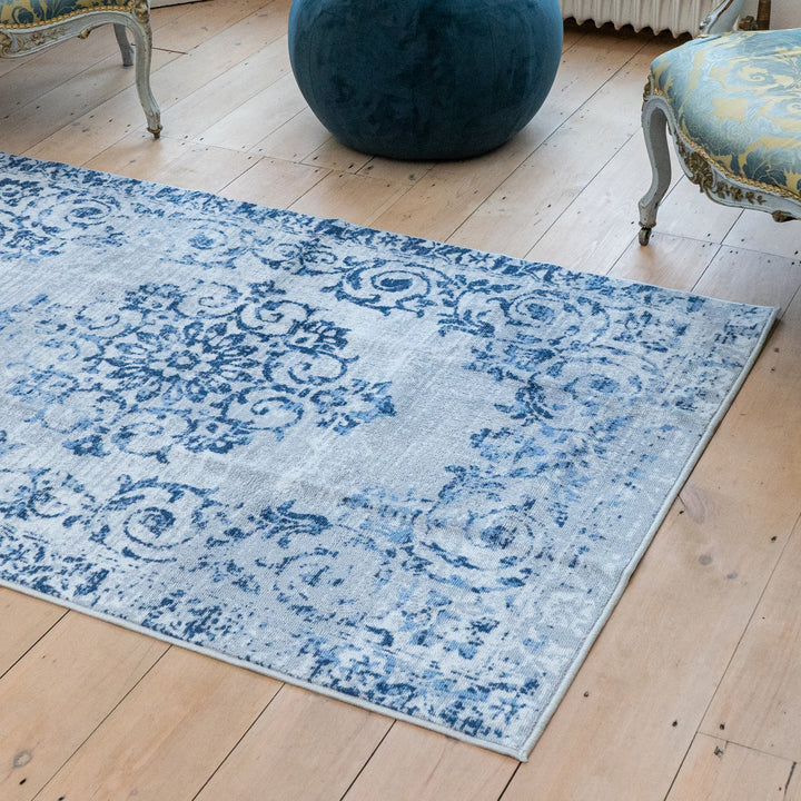 D&D Faraday Washable Rug - Blue - Williamsons Factory Shop