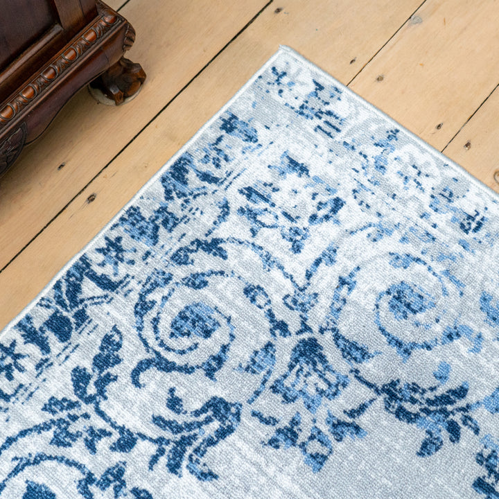 D&D Faraday Washable Rug - Blue - Williamsons Factory Shop