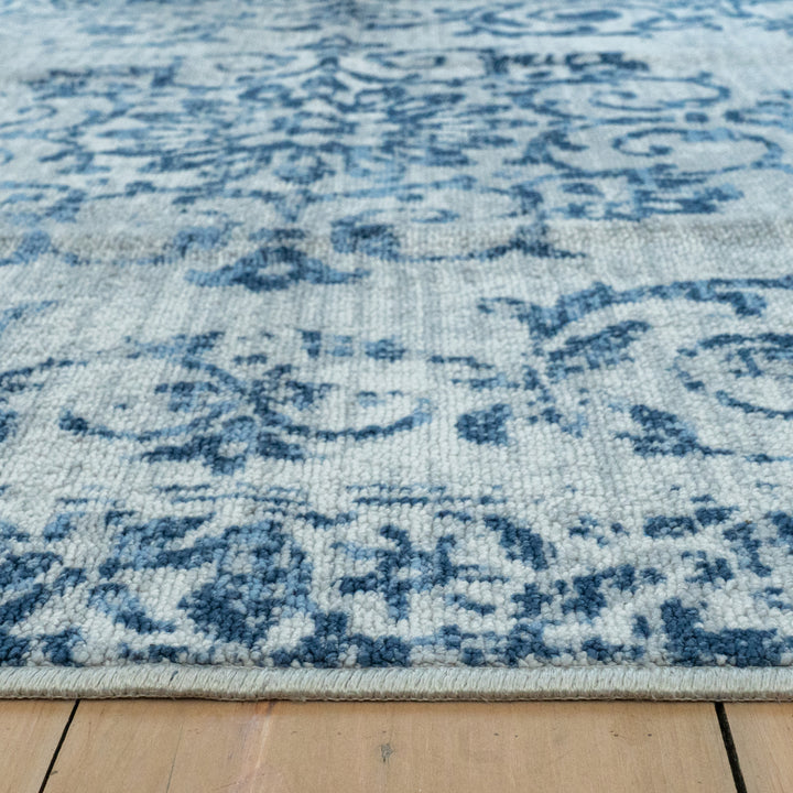 D&D Faraday Washable Rug - Blue - Williamsons Factory Shop