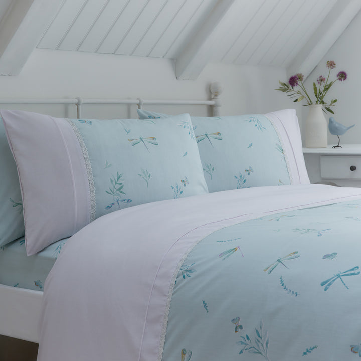 D&D Fifi Fitted Bed Sheet Set (28cm) - Duck Egg - Williamsons Factory Shop