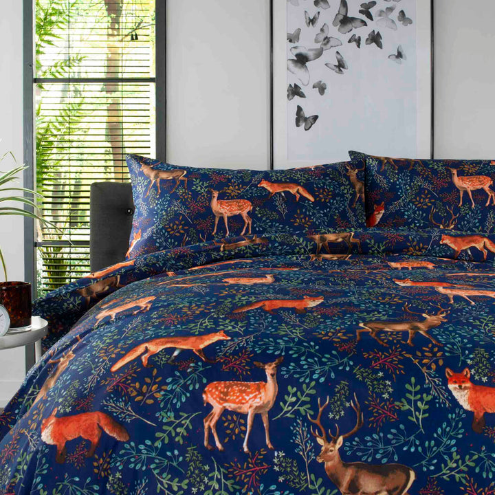 Deyongs 1846 Fox & Deer Duvet Cover Set - Navy - Williamsons Factory Shop