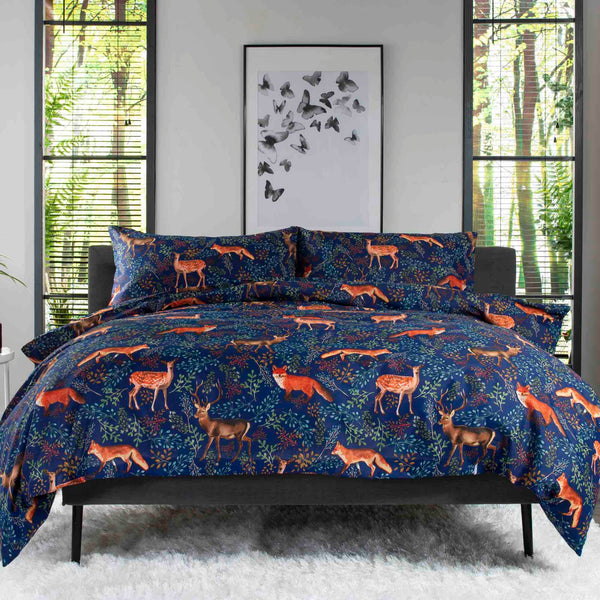Deyongs 1846 Fox & Deer Duvet Cover Set - Navy - Williamsons Factory Shop