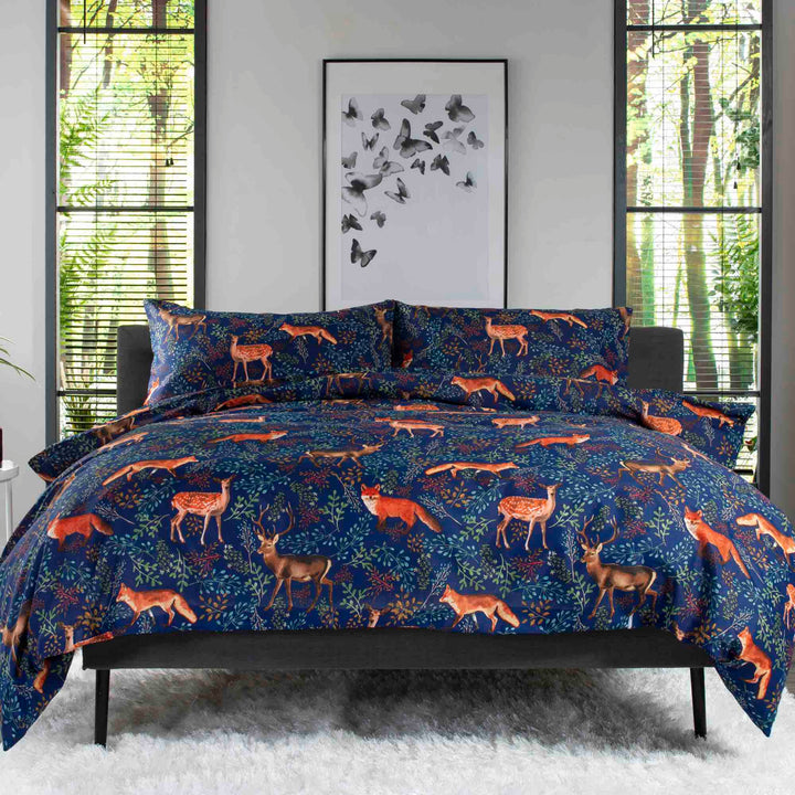 Deyongs 1846 Fox & Deer Duvet Cover Set - Navy - Williamsons Factory Shop