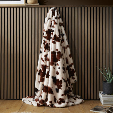 Cow Print Faux Fur Bedspread - Natural