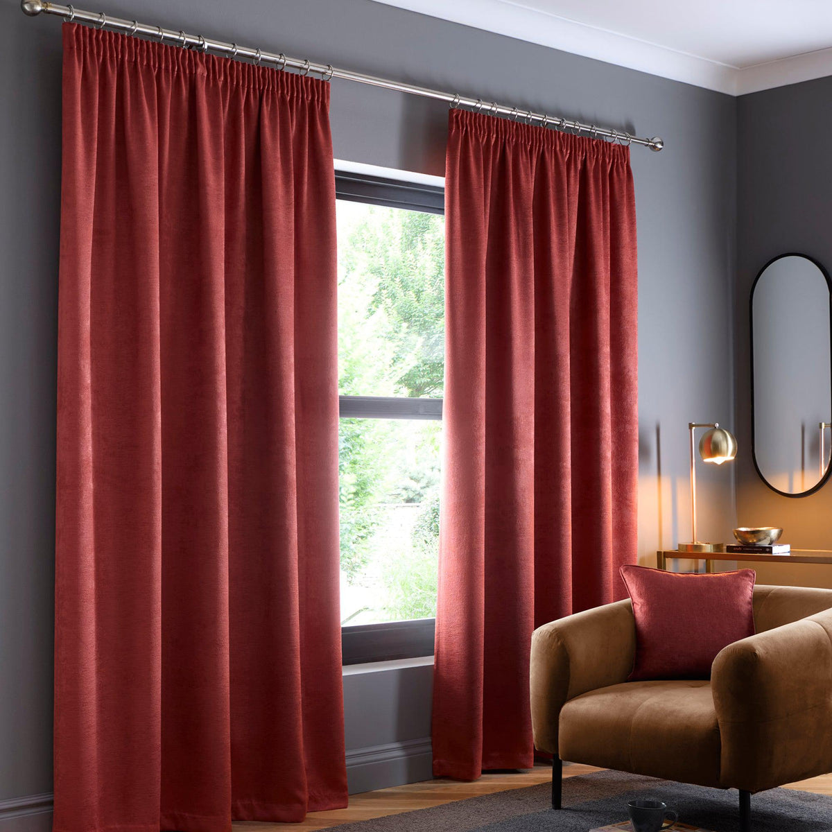 Fusion Galaxy Pencil Pleat Curtains - Terracotta