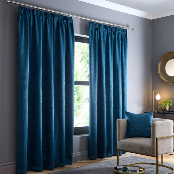 Fusion Galaxy Pencil Pleat Curtains - Dark Teal - Williamsons Factory Shop