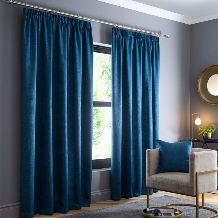 Fusion Galaxy Pencil Pleat Curtains - Dark Teal - Williamsons Factory Shop