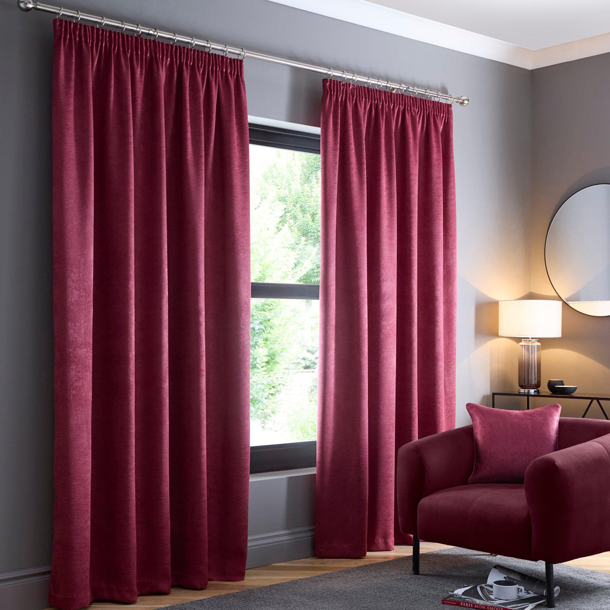 Fusion Galaxy Pencil Pleat Curtains - Wine