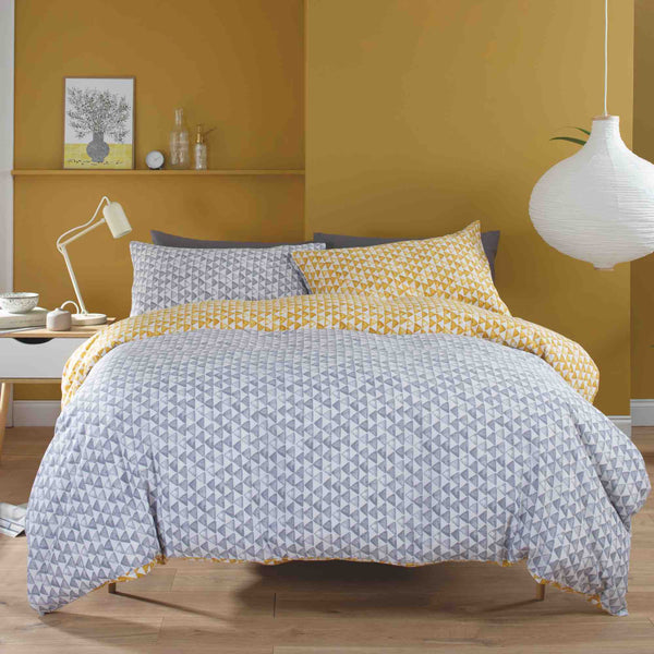 Deyongs 1846 Geo Duvet Cover Set - Grey/Ochre - Williamsons Factory Shop