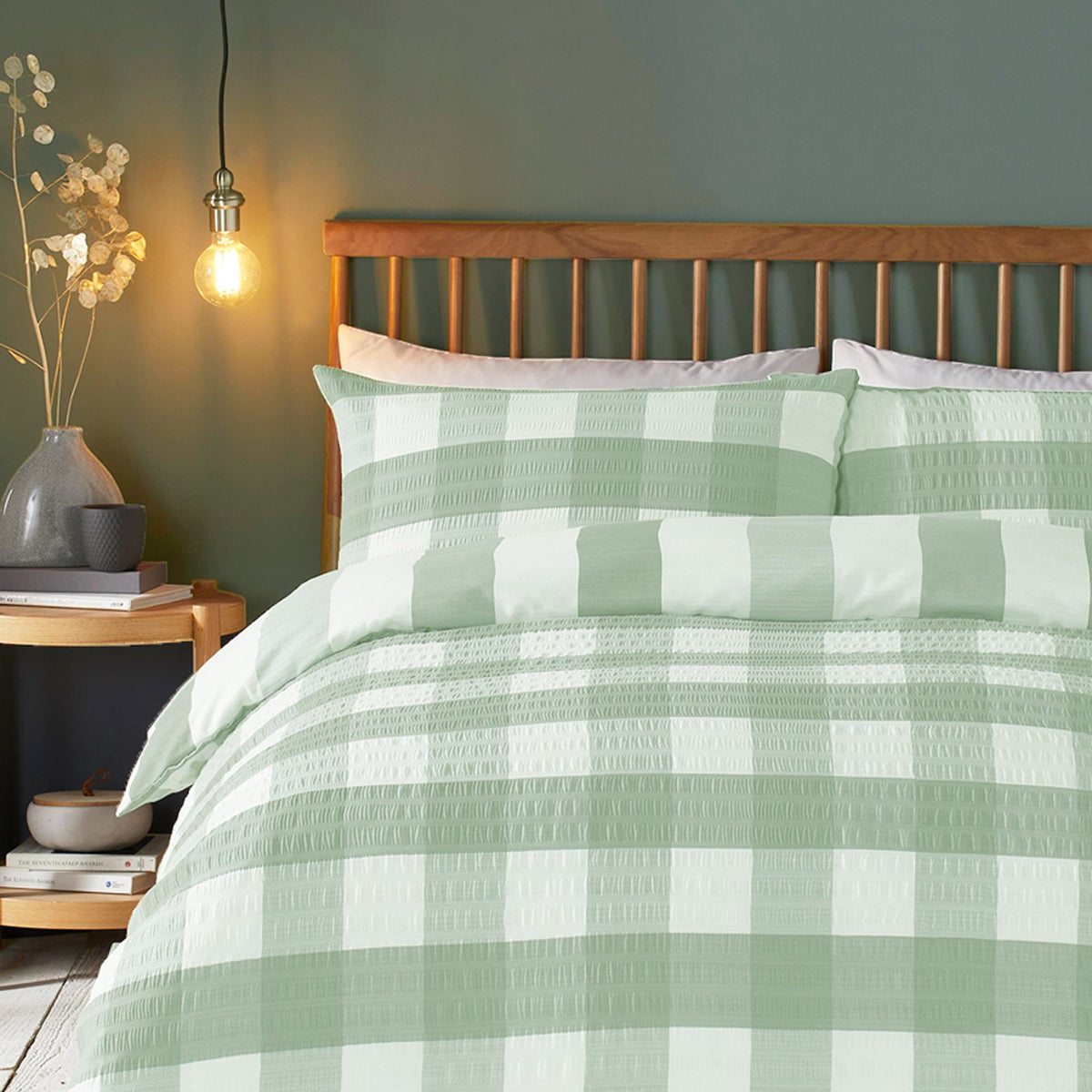 Fusion Seersucker Gingham Duvet Cover Set - Green