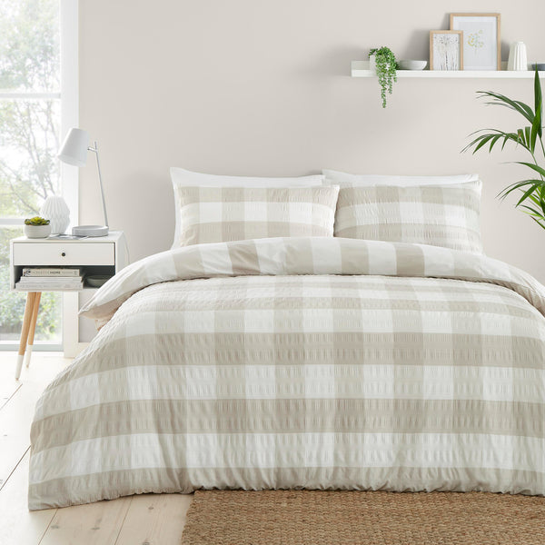 Fusion Seersucker Gingham Duvet Cover Set - Natural - Williamsons Factory Shop