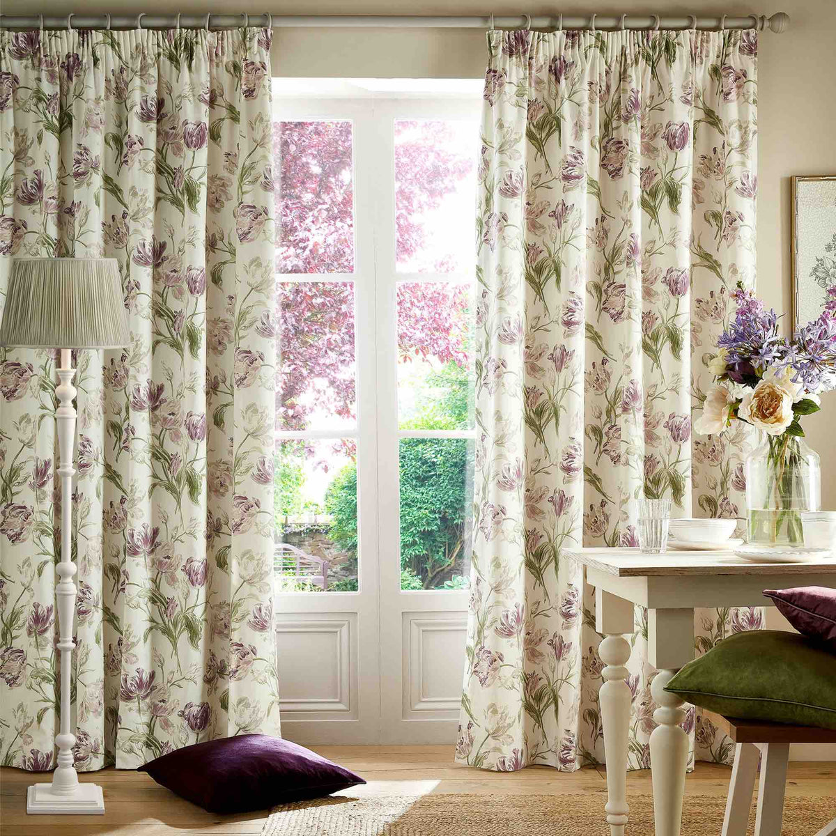 Laura Ashley Gosford Pencil Pleat Curtains - Grape - Williamsons Home
