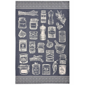 Herbs & Spices Cotton Tea Towel - Grey