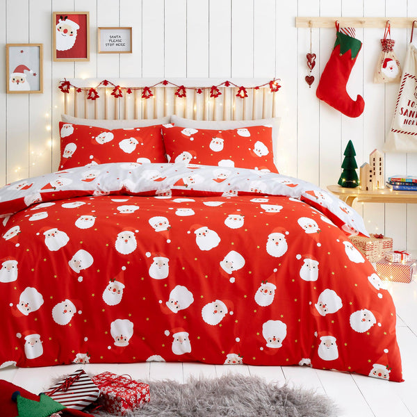 Fusion Happy Santa Duvet Cover Set - Red - Williamsons Factory Shop