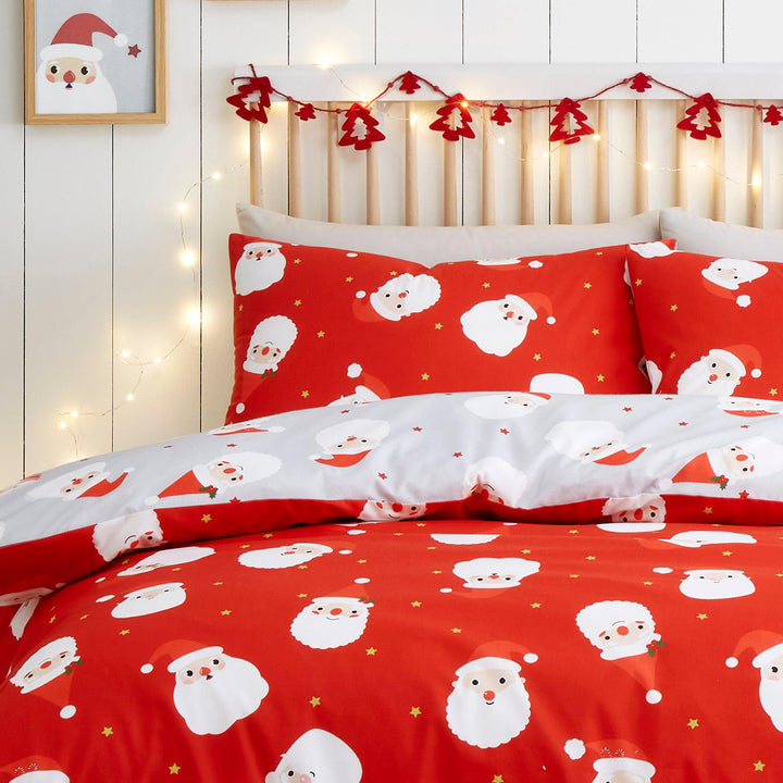Fusion Happy Santa Duvet Cover Set - Red - Williamsons Factory Shop