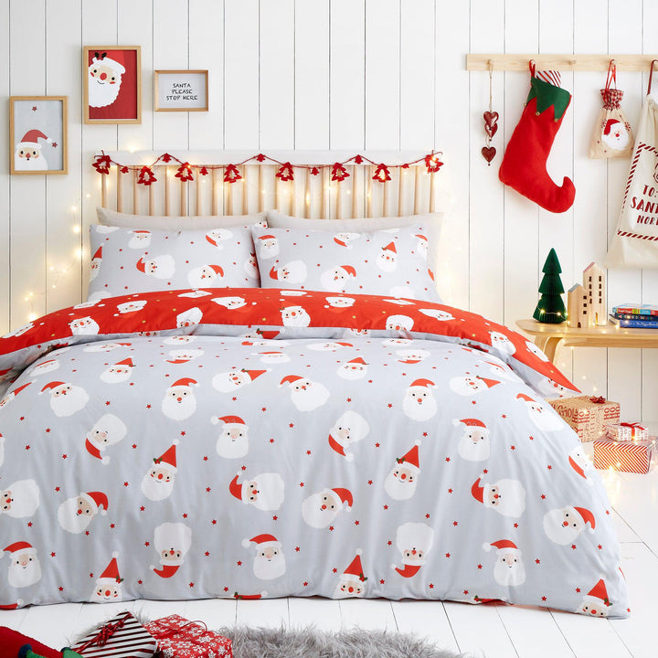 Fusion Happy Santa Duvet Cover Set - Red - Williamsons Factory Shop