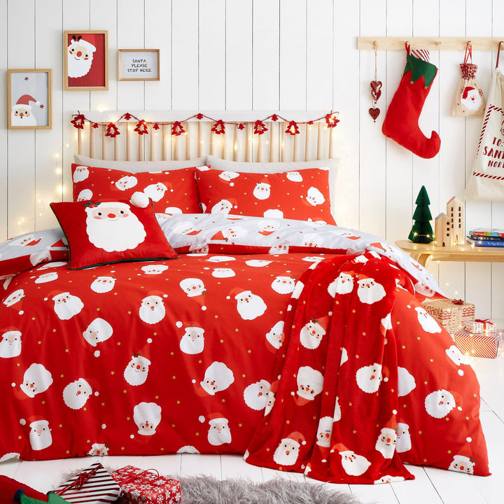 Fusion Happy Santa Duvet Cover Set - Red - Williamsons Factory Shop