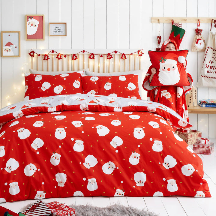 Fusion Happy Santa Duvet Cover Set - Red - Williamsons Factory Shop
