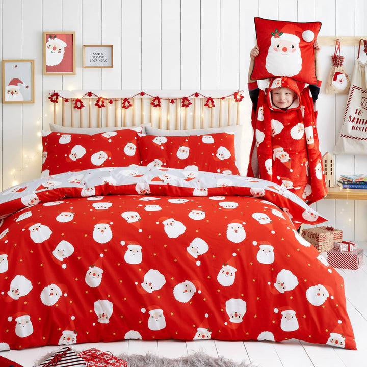 Fusion Happy Santa Duvet Cover Set - Red - Williamsons Factory Shop