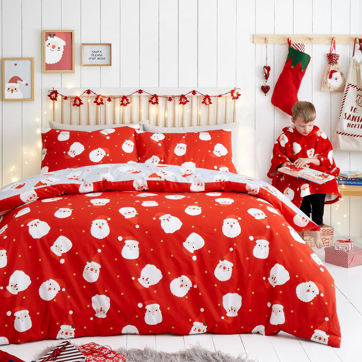 Fusion Happy Santa Duvet Cover Set - Red - Williamsons Factory Shop