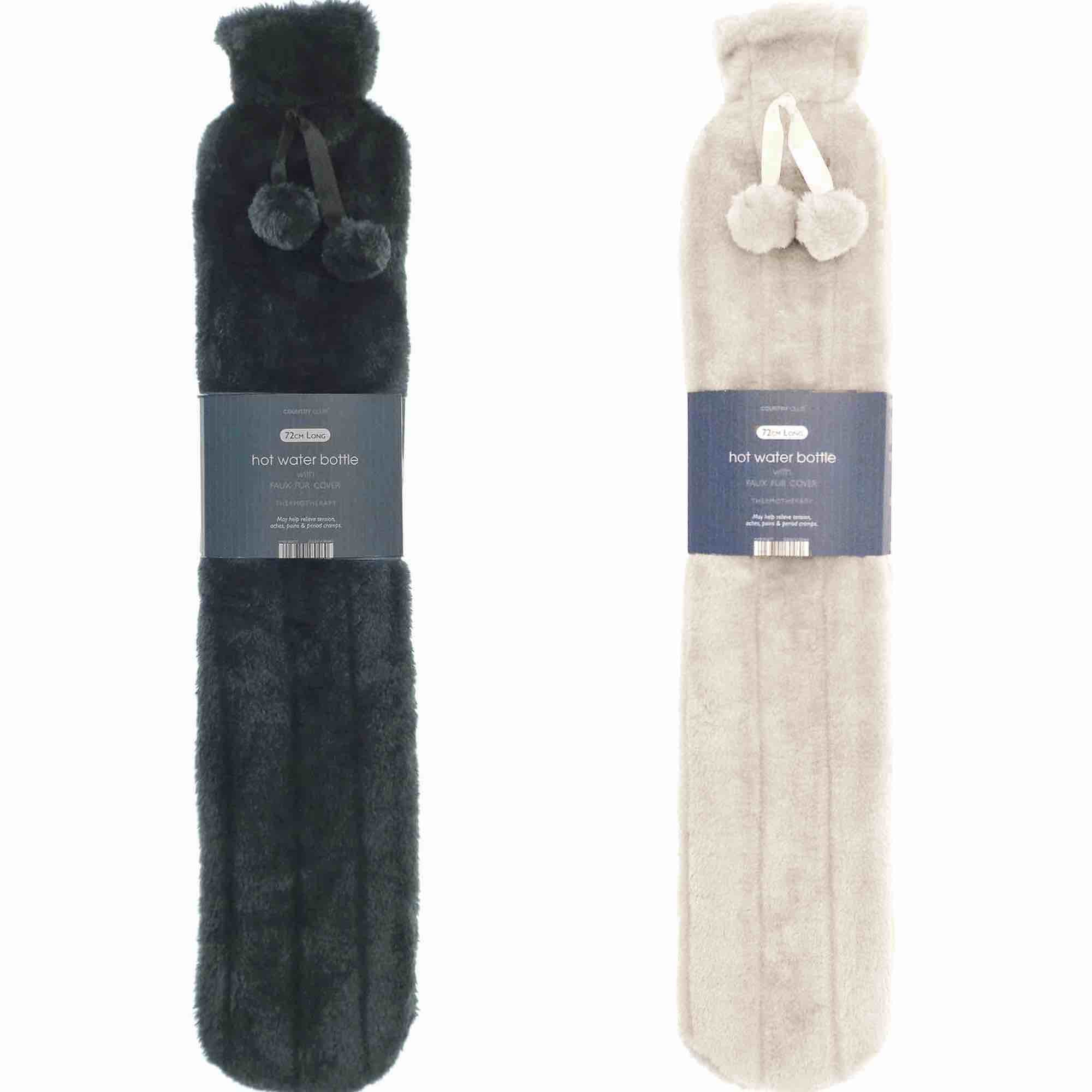 Extra Long Faux Fur Pom Hot Water Bottle (72cm)
