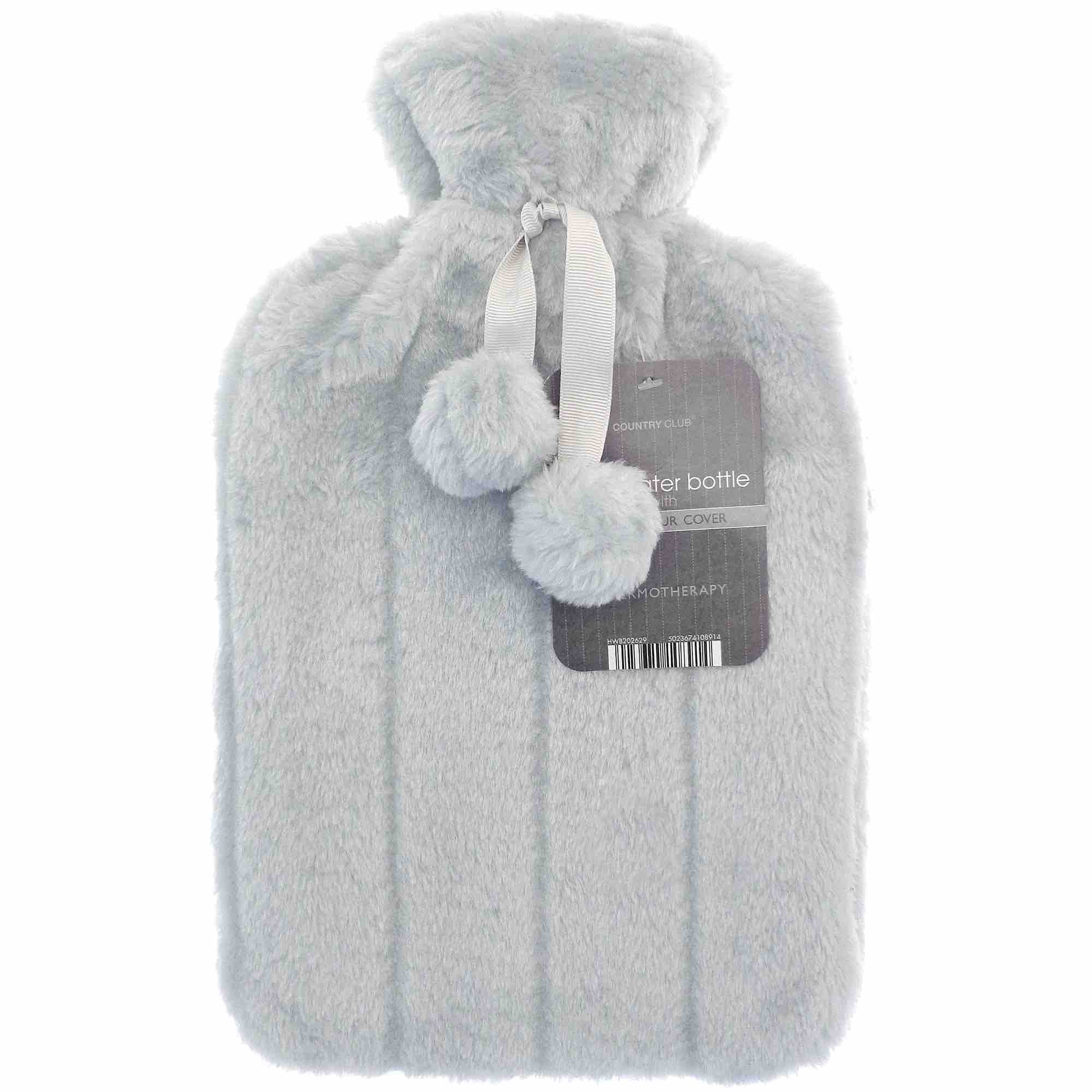 Faux Fur Pom Pom Hot Water Bottle (2L)