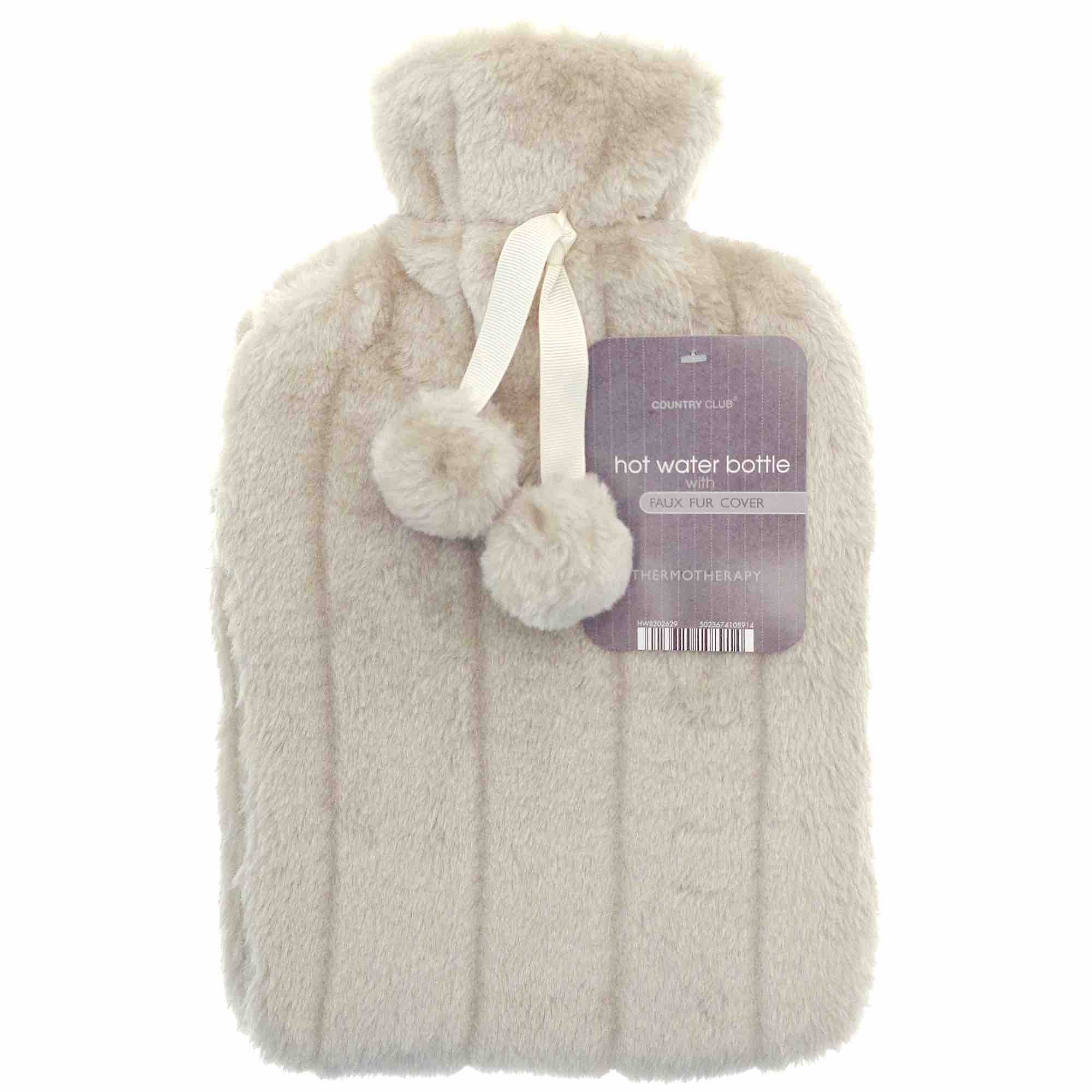 Faux Fur Pom Pom Hot Water Bottle (2L)