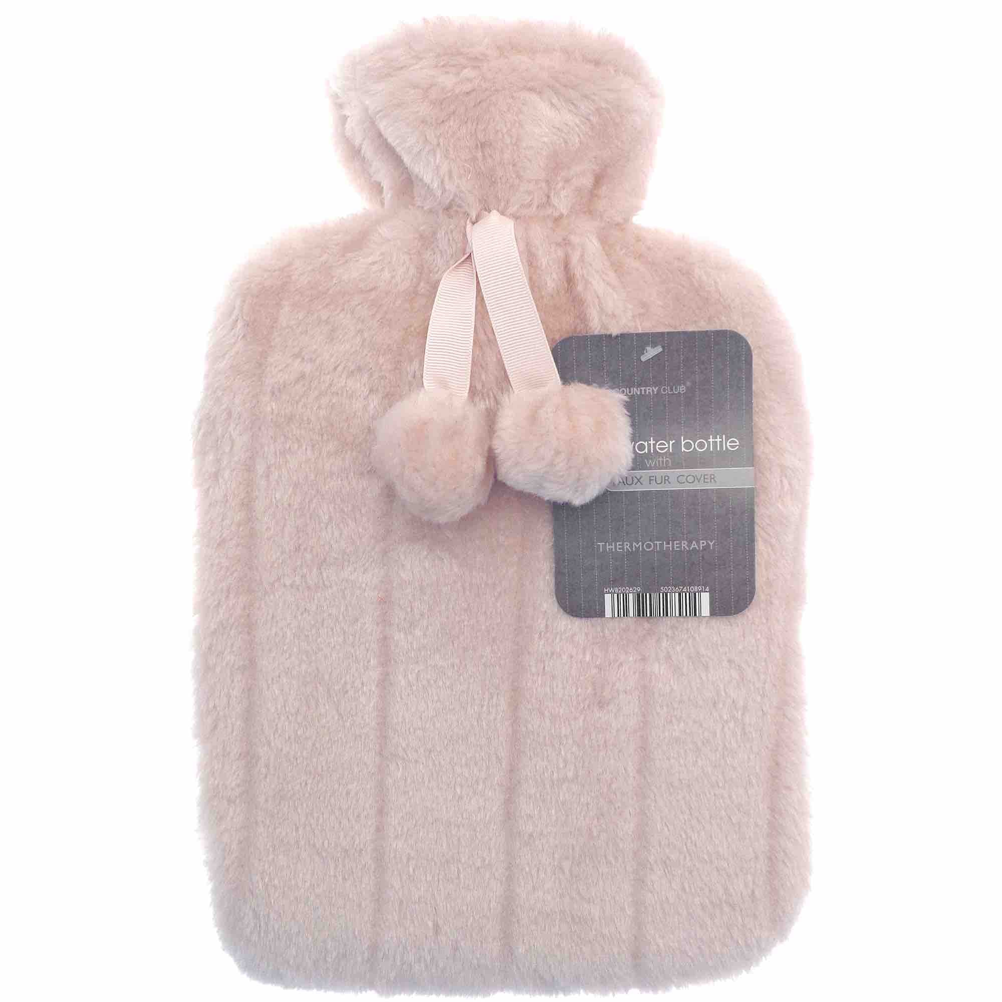 Faux Fur Pom Pom Hot Water Bottle (2L)
