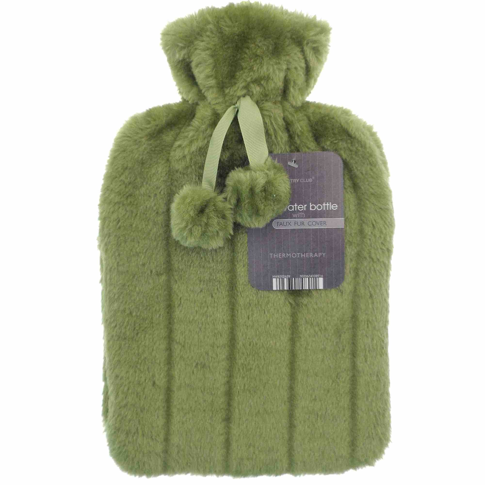 Faux Fur Pom Pom Hot Water Bottle (2L)