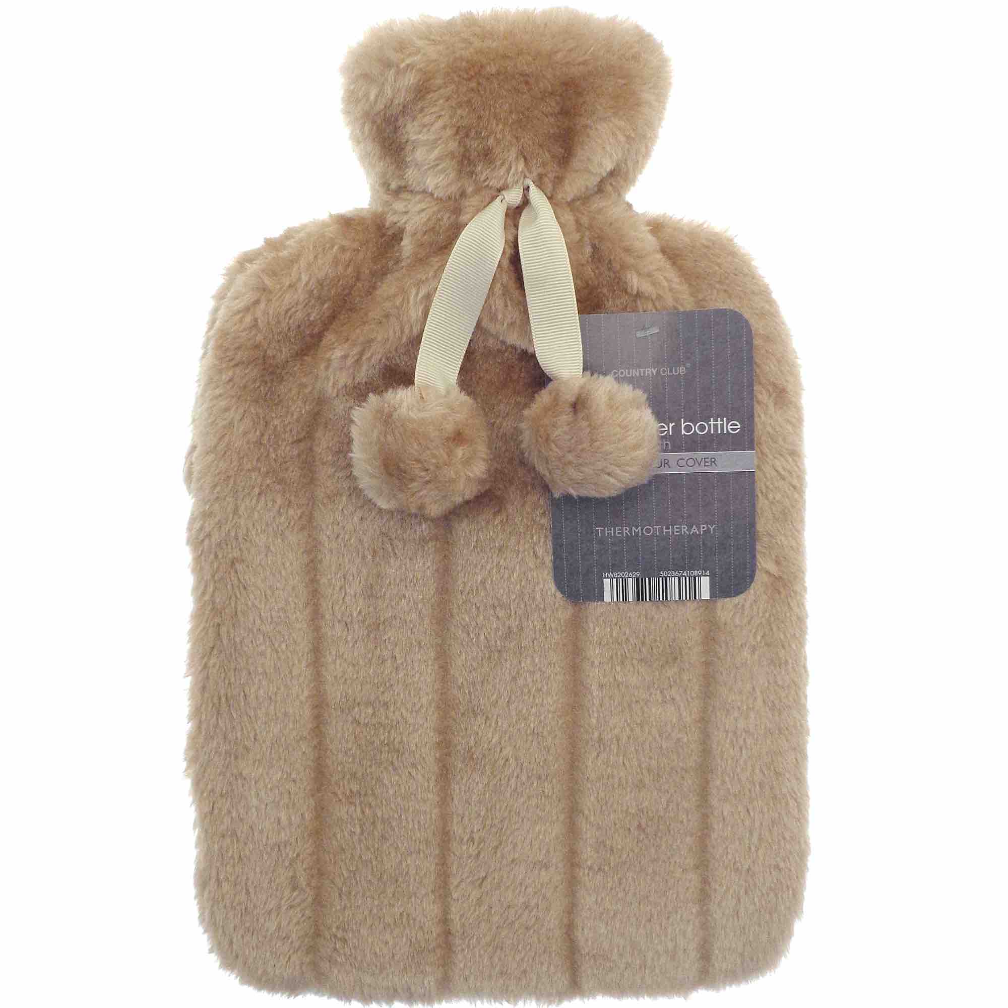 Faux Fur Pom Pom Hot Water Bottle (2L)