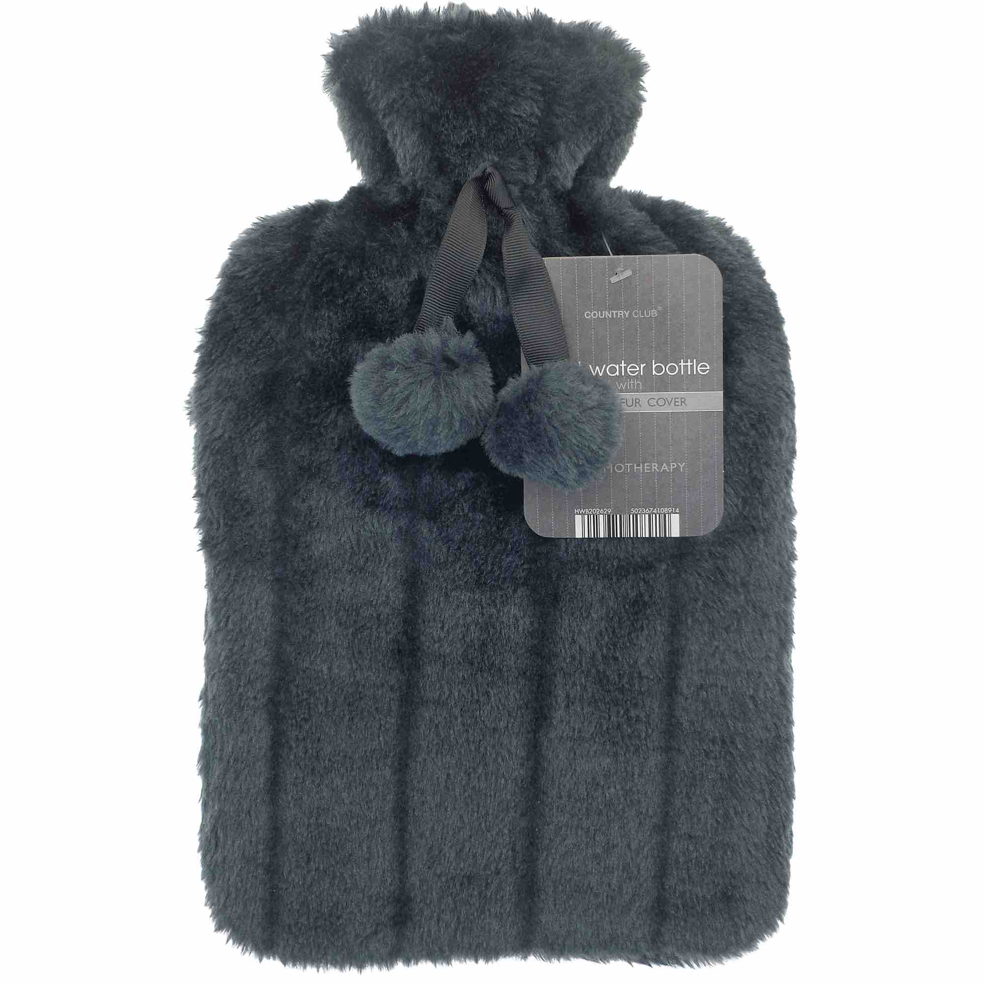 Faux Fur Pom Pom Hot Water Bottle (2L)