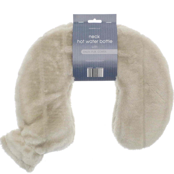 Faux Fur Neck Hot Water Bottle (2L) - Stone